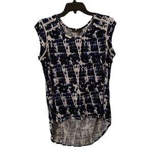 Rose & Olive Black/Blue High Low Round Neck Sleeveless Top Womens Size L